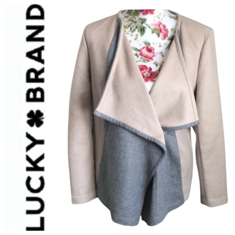 Lucky Brand Beige and Gray Asymmetrical Wool Jacket Women's Size Small - Picture 2 of 12